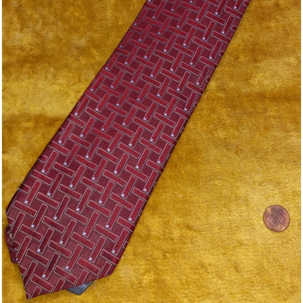 Joseph Abboud Silk Tie Mens Red Woven Geometric Plaid Designer Necktie 59x3.5